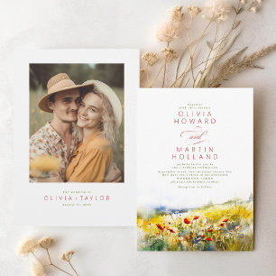Bright Summer Wildflowers Boho Photo Wedding Invitation