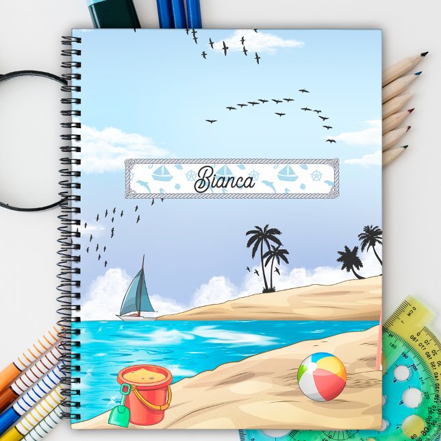 Bright sun, blue sky, tropical, beach customised notebook (Creator Uploaded)