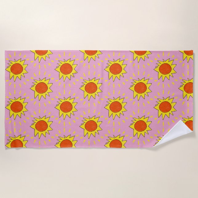 "Bright Sun" Pink Beach Towel (Front)