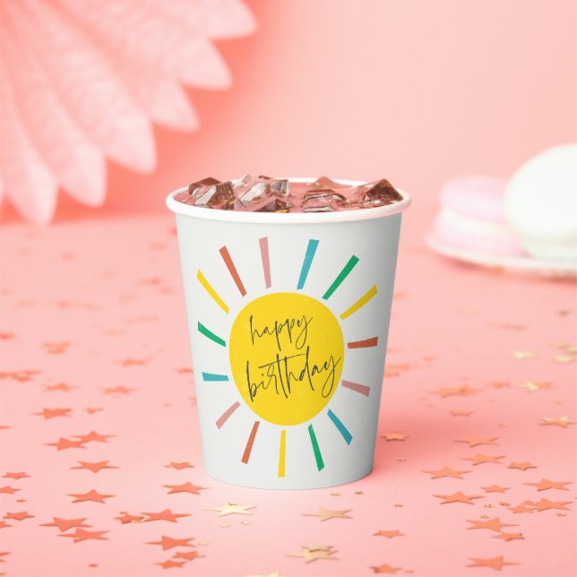 Bright Sun Script Kids Birthday Party Paper Cups (Insitu)