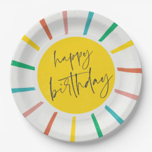 Bright Sun Script Kids Birthday Party Paper Plate
