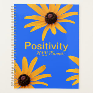 Bright Sun Yellow Flowers, Royal Blue Motivational Planner
