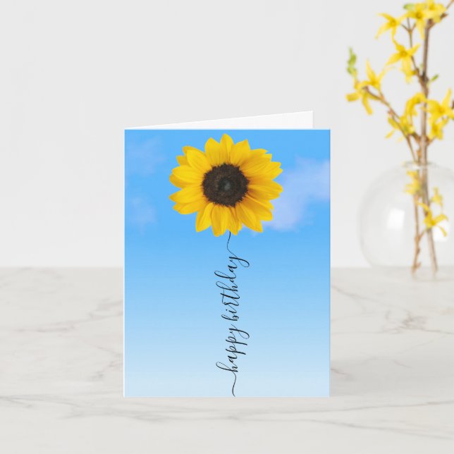 Bright Sunflower and Blue Skies Birthday Greeting Card (Yellow Flower)