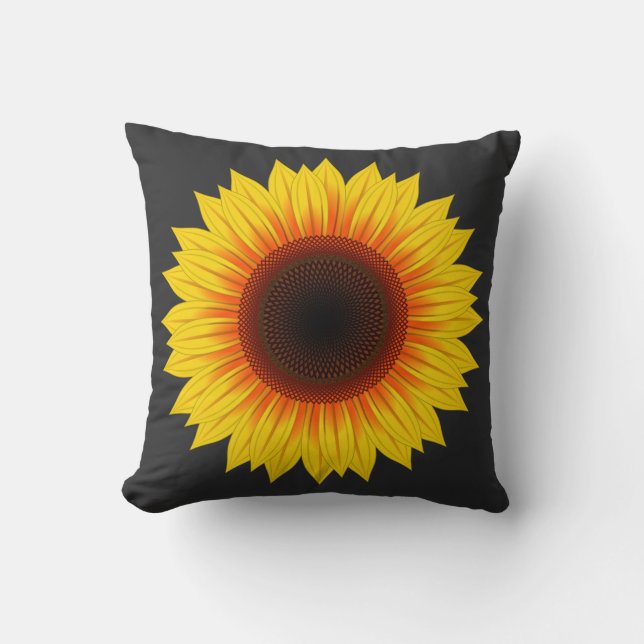 Bright Sunflower Black Background Cushion (Front)