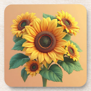 Bright Sunflower Bouquet Sculpture Coaster