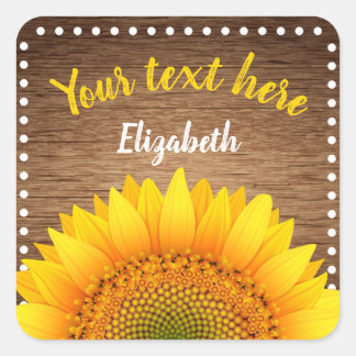 Bright Sunflower Dark Wood Square Sticker