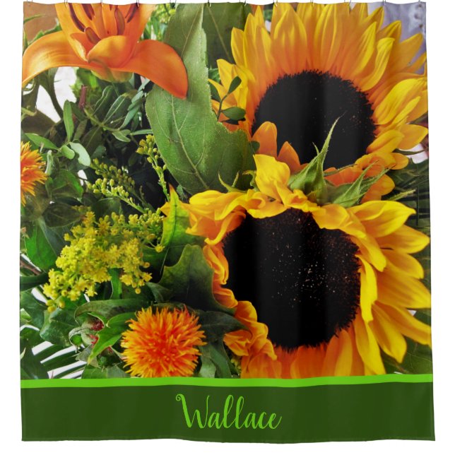 Bright Sunflower Floral Add-Name Shower Curtain (Front)