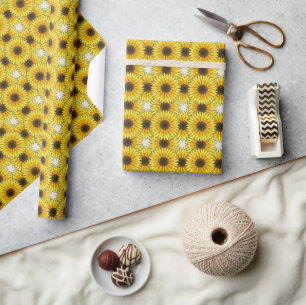 Bright Sunflower Floral Pattern Yellow Wrapping Paper