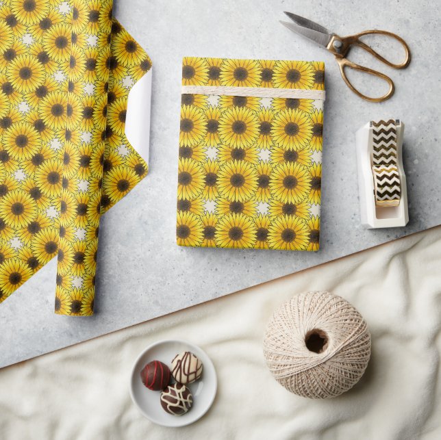 Bright Sunflower Floral Pattern Yellow  Wrapping Paper (Crafts)
