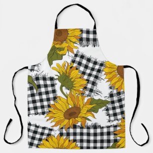 Bright sunflower flowers on chequered patches. Sea Apron