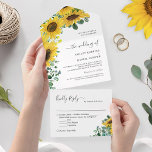 Bright Sunflower Greenery Eucalyptus Wedding All In One Invitation<br><div class="desc">Celebrate your special day with the Bright Sunflower Greenery Eucalyptus Wedding All In One Invitation with detachable RSVP card. This invitation features a stunning sunflower and greenery design, perfect for a rustic or outdoor wedding. The detachable RSVP card makes it easy for guests to respond, and the all-in-one format keeps...</div>