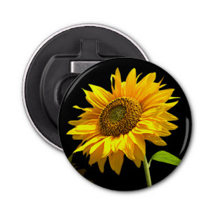 Bright Sunflower on Black Background Bottle Opener
