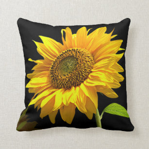 Bright Sunflower on Black Background Cushion