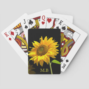Bright Sunflower on Black Background Playing Cards