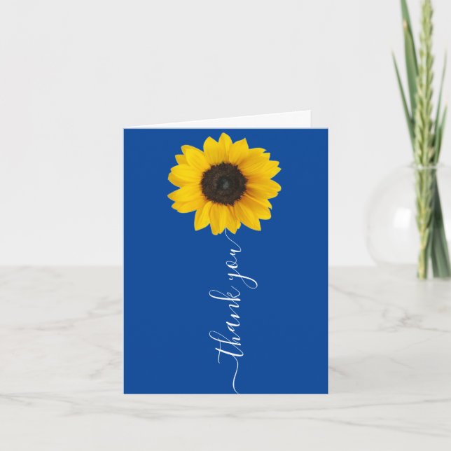 Bright Sunflower on Blue | Hand Lettered Thank You Card (Front)