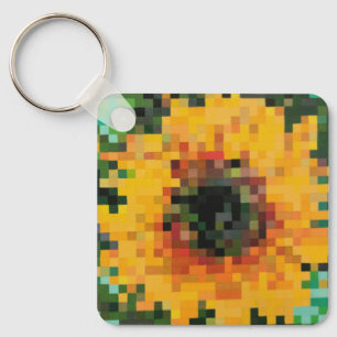 Bright sunflower on green background key ring