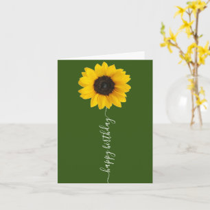 Bright Sunflower on Green Birthday Greeting Card