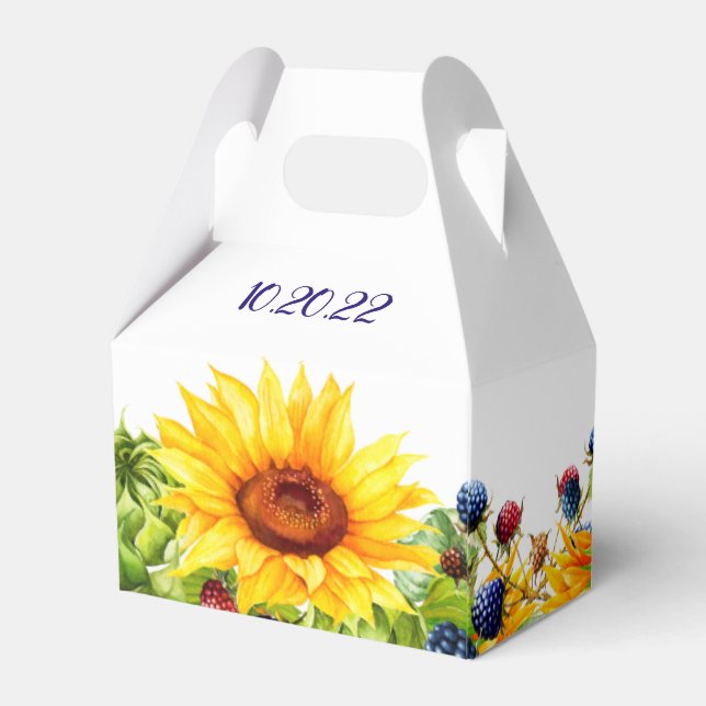 Bright Sunflower Rustic Wedding Favour Box (Back Side)