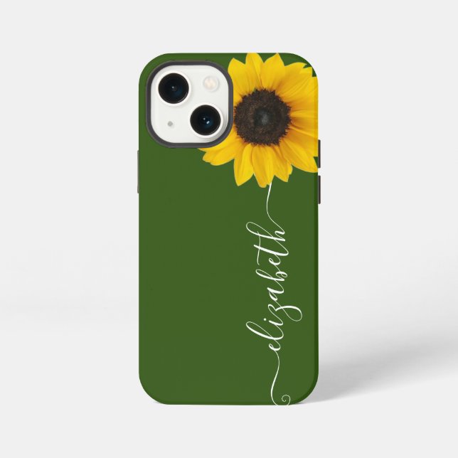 Bright Sunflower Script Stem Name Green Phone Case (Back)