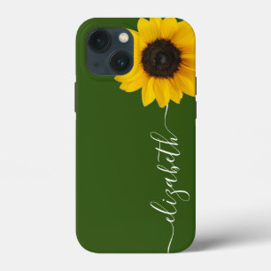 Bright Sunflower Script Stem Name Green Phone Case