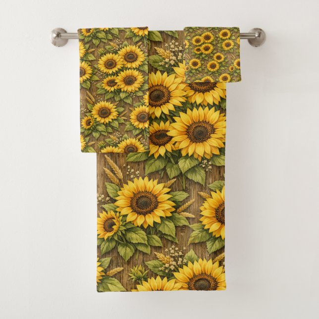 Bright Sunflower Seamless Repeat Pattern Bath Towel Set (Insitu)