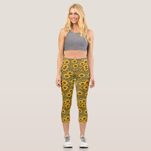 Bright Sunflower Seamless Repeat Pattern Capri Leggings