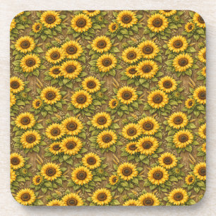 Bright Sunflower Seamless Repeat Pattern Coaster
