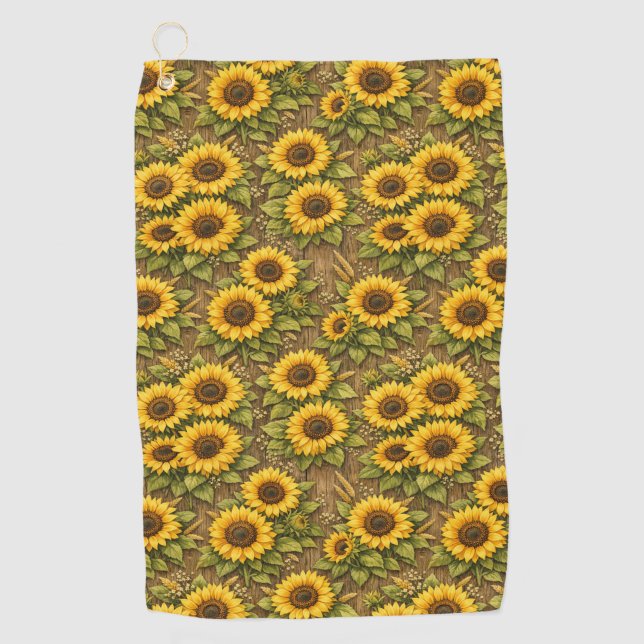 Bright Sunflower Seamless Repeat Pattern Golf Towel (Front)