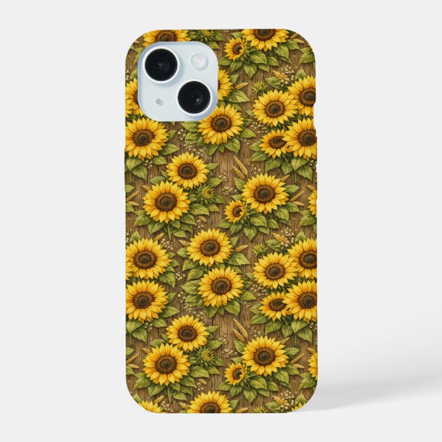 Bright Sunflower Seamless Repeat Pattern iPhone 15 Case (Back)
