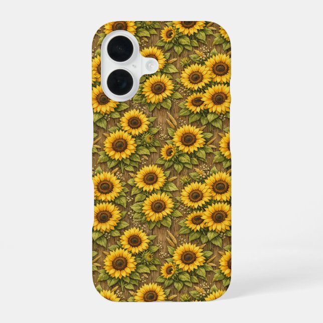 Bright Sunflower Seamless Repeat Pattern iPhone 16 Case (Back)