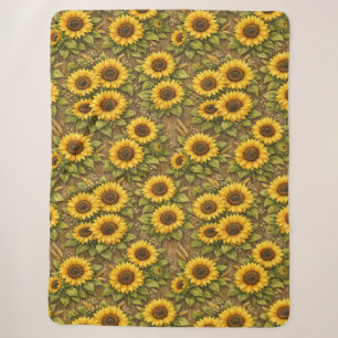 Bright Sunflower Seamless Repeat Pattern Sherpa Blanket