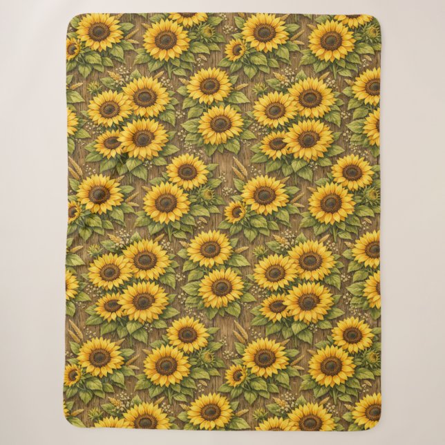 Bright Sunflower Seamless Repeat Pattern Sherpa Blanket (Front)