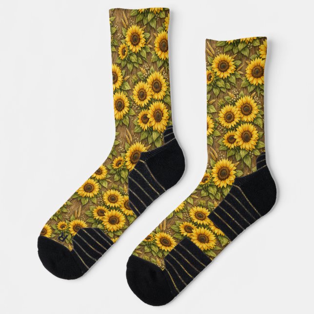 Bright Sunflower Seamless Repeat Pattern Socks (Left)