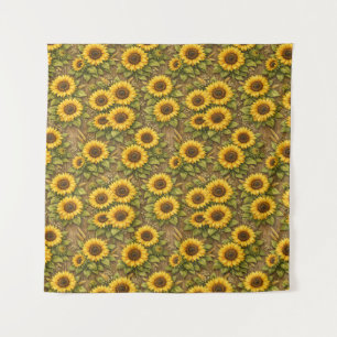 Bright Sunflower Seamless Repeat Pattern Tapestry