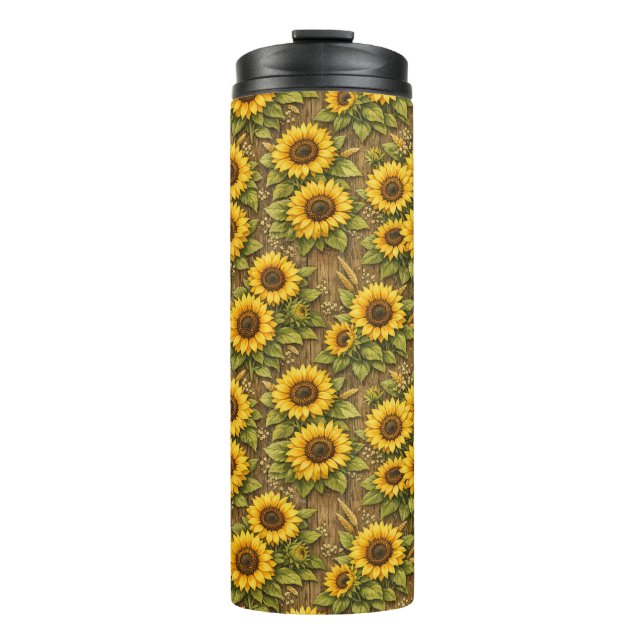 Bright Sunflower Seamless Repeat Pattern Thermal Tumbler (Front)