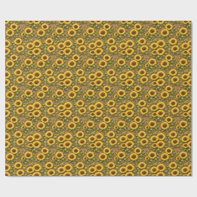 Bright Sunflower Seamless Repeat Pattern Wrapping Paper (Flat)