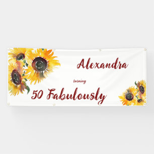 Bright Sunflower Watercolor Fabulous 50 Banner