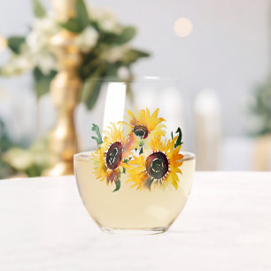 Bright Sunflower Watercolor Fabulous 50 Stemless Wine Glass