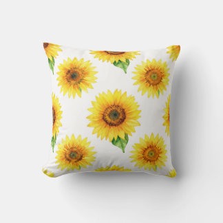 Bright Sunflower Watercolor Seamless Pattern Cushion