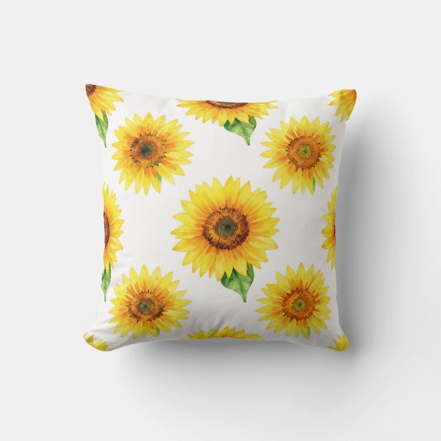 Bright Sunflower Watercolor Seamless Pattern Cushion (Front)