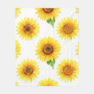 Bright Sunflower Watercolor Seamless Pattern Fleece Blanket