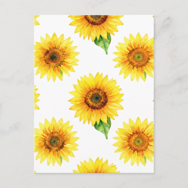 Bright Sunflower Watercolor Seamless Pattern Postcard (Front)
