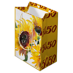 bright sunflower watercolour fabulous 50 medium gift bag