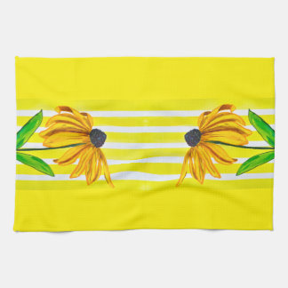 Bright Sunflower & Yellow Striped Decorative Tea Towel