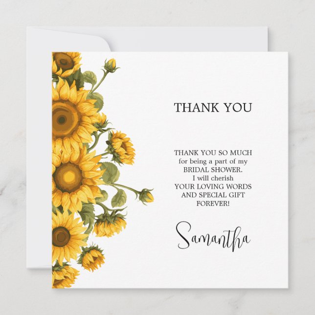 Bright sunflowers Bridal Shower minimalist Thank You Card (Front)