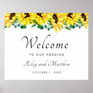Bright Sunflowers Greenery Wedding Welcome Poster