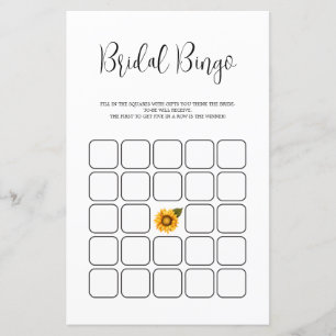 Bright sunflowers minimalist Bridal Shower Bingo