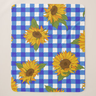 Bright sunflowers on a checkered background. Vinta Sherpa Blanket
