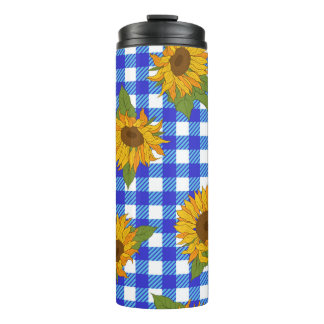 Bright sunflowers on a checkered background. Vinta Thermal Tumbler