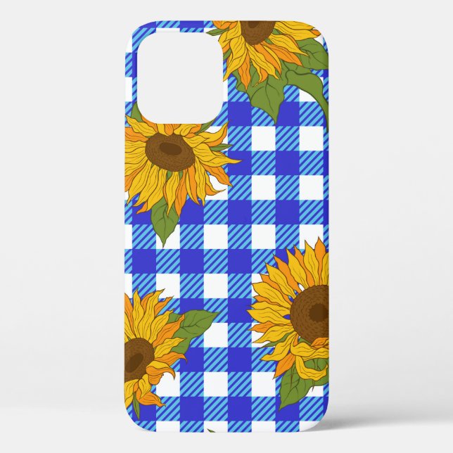 Bright sunflowers on a chequered background. Vinta Case-Mate iPhone Case (Back)